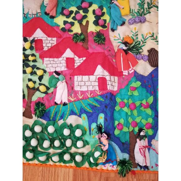 Vintage Arpillera Folk Art 3D Wall Hanging Seat Covering Peruvian Set Handmade - Picture 4 of 11